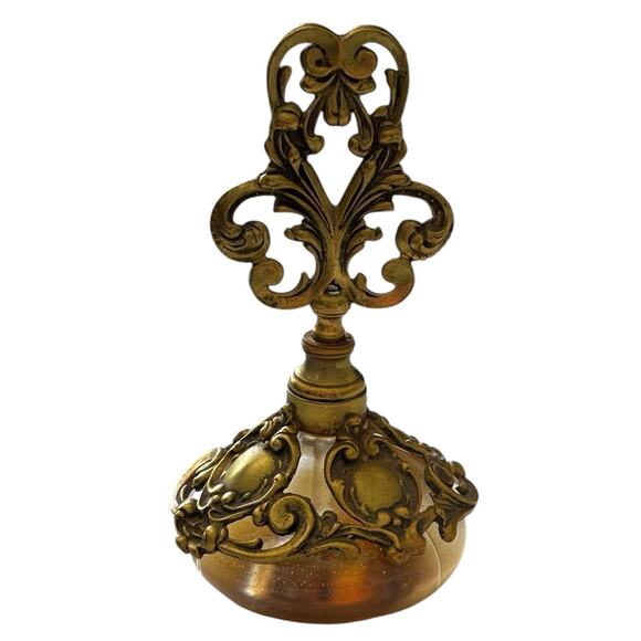 24kt Gold Tone Globe Perfume Bottle Filigree Flacon Vanity Ormolu Matson Style - Picture 1 of 7